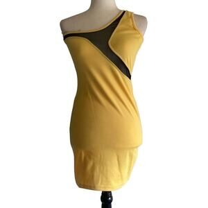 Sugar & spice one shoulder yellow dress with black netting nwot medium